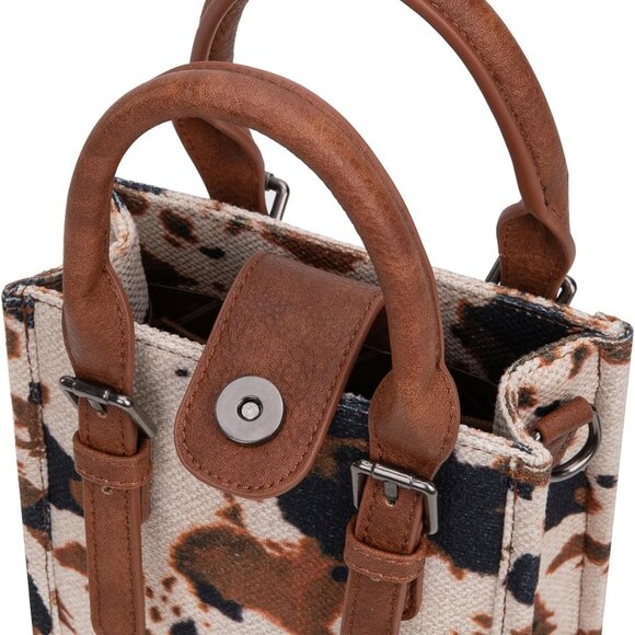Small Canvas Crossbody Bag Women Aztec Cow Print Compact Western Purse - Picture 4 of 6